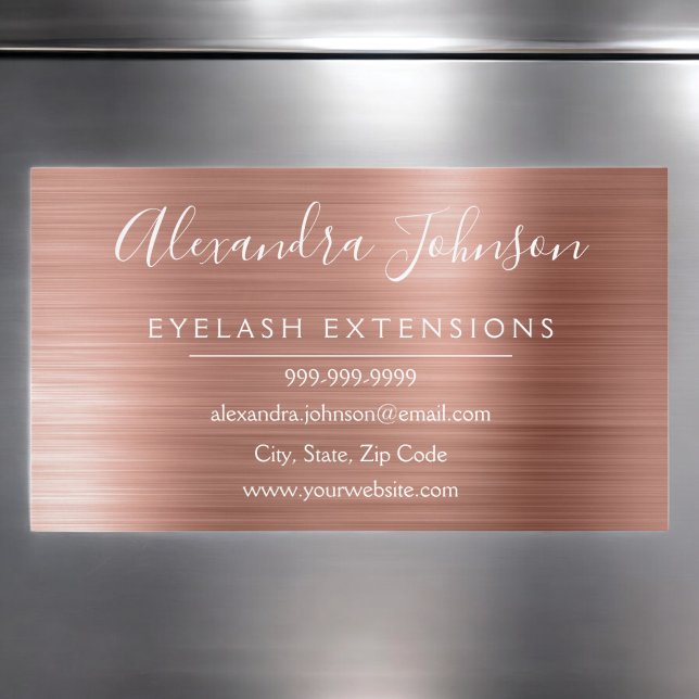 Rose Gold Blush Pink Foil Eyelash Extensions Magnetic Business Card (Creator Uploaded)