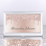 Rose Gold Blush Pink Foil Modern Elegant Business Card Holder<br><div class="desc">Blush Pink - Rose Gold Faux Dripping Sparkle Glitter and Foil Metallic Foil Stainless Steel Minimalist Business Card Holder with white lettered script signature typography for the monogram. The girly ombre modern and elegant chic luxury Rose Gold Foil Metal Business Card Holders can be customised with your name. Please contact...</div>