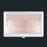 Rose Gold Blush Pink Foil Modern Elegant Business Card Holder<br><div class="desc">Blush Pink - Rose Gold Faux Dripping Sparkle Glitter and Foil Metallic Foil Stainless Steel Minimalist Business Card Holder with white lettered script signature typography for the monogram. The girly ombre modern and elegant chic luxury Rose Gold Foil Metal Business Card Holders can be customised with your name. Please contact...</div>