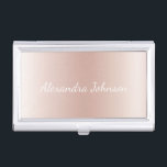 Rose Gold Blush Pink Foil Modern Elegant Business Card Holder<br><div class="desc">Blush Pink - Rose Gold Faux Foil Metallic Foil Stainless Steel Minimalist Business Card Holder with white lettered script signature typography for the monogram. The girly ombre modern and elegant chic luxury Rose Gold Foil Metal Business Card Holders can be customised with your name. Please contact the designer for customised...</div>