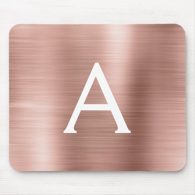 Rose Gold Blush Pink Foil Monogram Name Mouse Mat (Front)