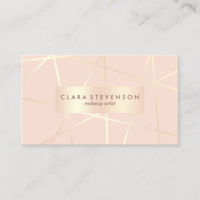 Rose gold & blush pink geometric makeup artist business card (Front)