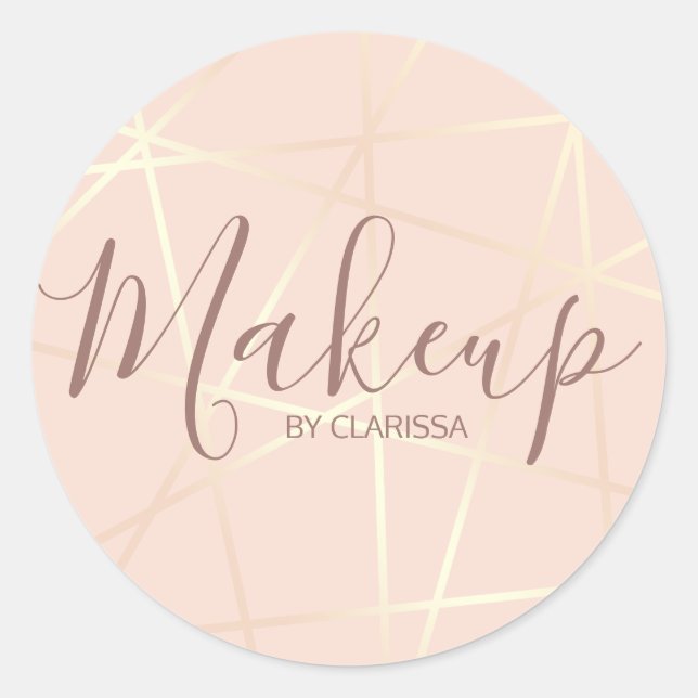 Rose gold & blush pink geometric pattern makeup classic round sticker (Front)