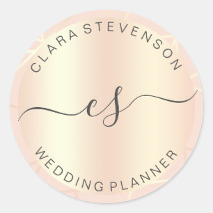 Rose gold & blush pink geometric wedding planner classic round sticker