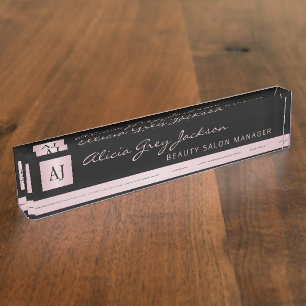 Rose gold blush pink girly business office modern nameplate