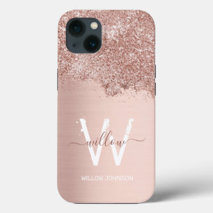 Rose Gold Blush Pink Girly Dust Monogram iPhone 13 Case