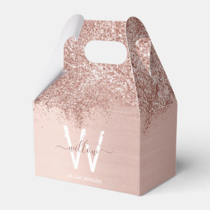 Rose Gold Blush Pink Girly Glitter Dust Monogram Favour Box