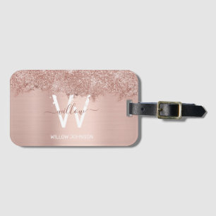 Rose Gold Blush Pink Girly Glitter Dust Monogram Luggage Tag