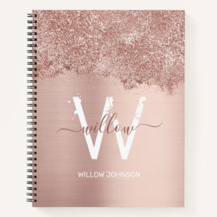 Rose Gold Blush Pink Girly Glitter Dust Monogram Notebook