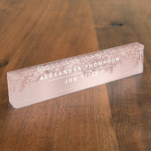 Rose Gold Blush Pink Girly Glitter Dust Nameplate
