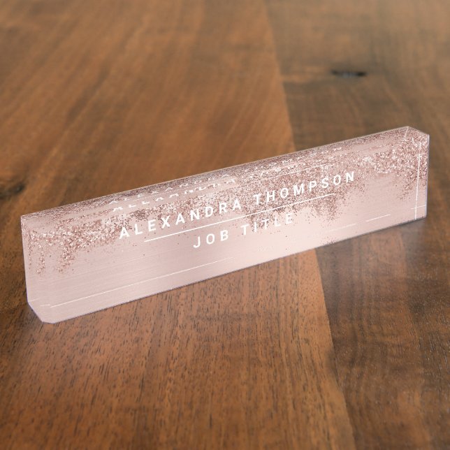 Rose Gold Blush Pink Girly Glitter Dust  Nameplate (Side)