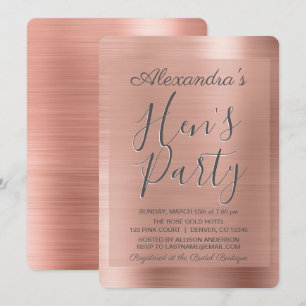 Rose Gold   Blush Pink Girly Hen's Party Invitation