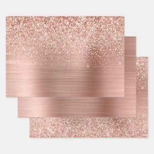 Rose Gold Blush Pink Glam Glitter Wrapping Paper Sheet