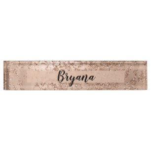 Rose Gold Blush Pink Glam Sparkle Crackle Chic Nameplate