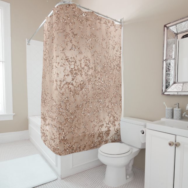 Rose Gold Blush Pink Glam Sparkle Crackle Chic Shower Curtain (In Situ)