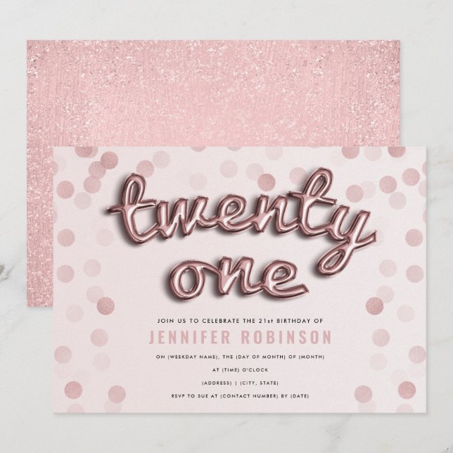 Rose Gold Blush Pink Glitter 21st Birthday Invitation (Front/Back)