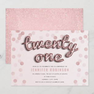 Rose Gold Blush Pink Glitter 21st Birthday Invitation
