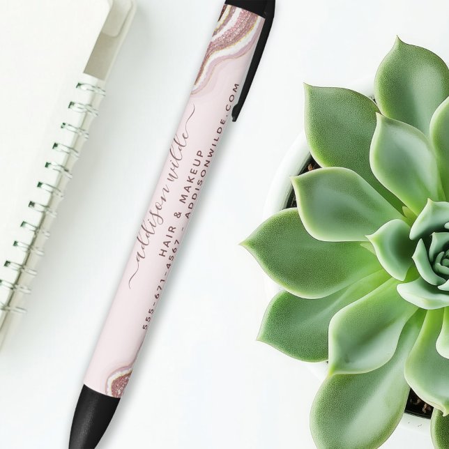Rose Gold Blush Pink Glitter Agate Geode Business Black Ink Pen (Creator Uploaded)