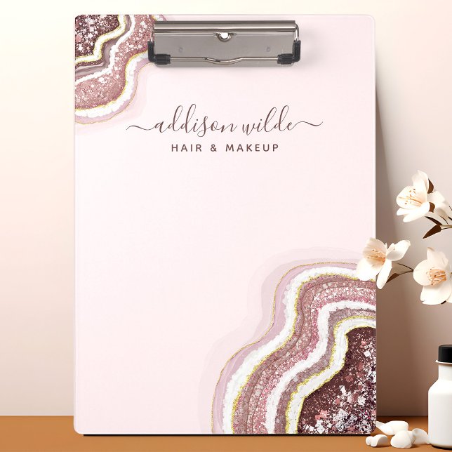Rose Gold Blush Pink Glitter Agate Geode Clipboard (Creator Uploaded)