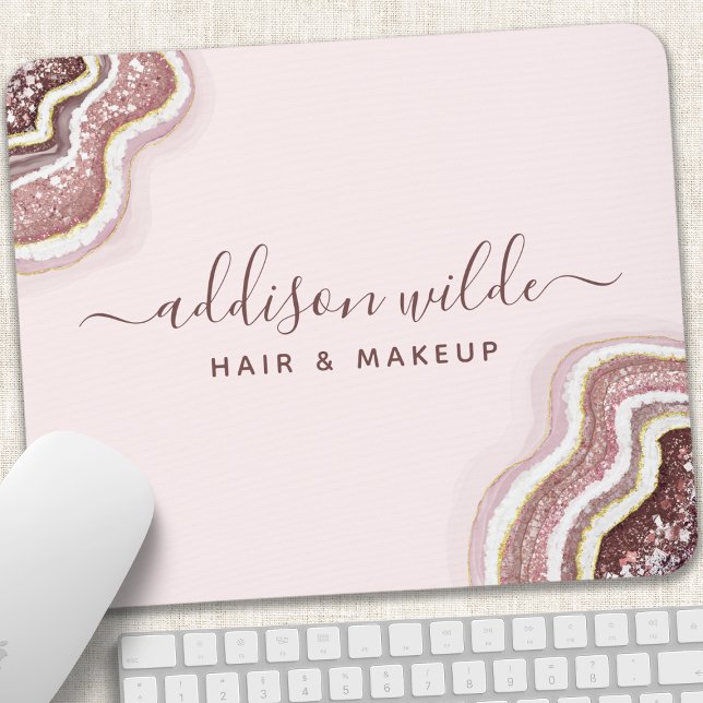 Rose Gold Blush Pink Glitter Agate Geode Mouse Mat (Creator Uploaded)