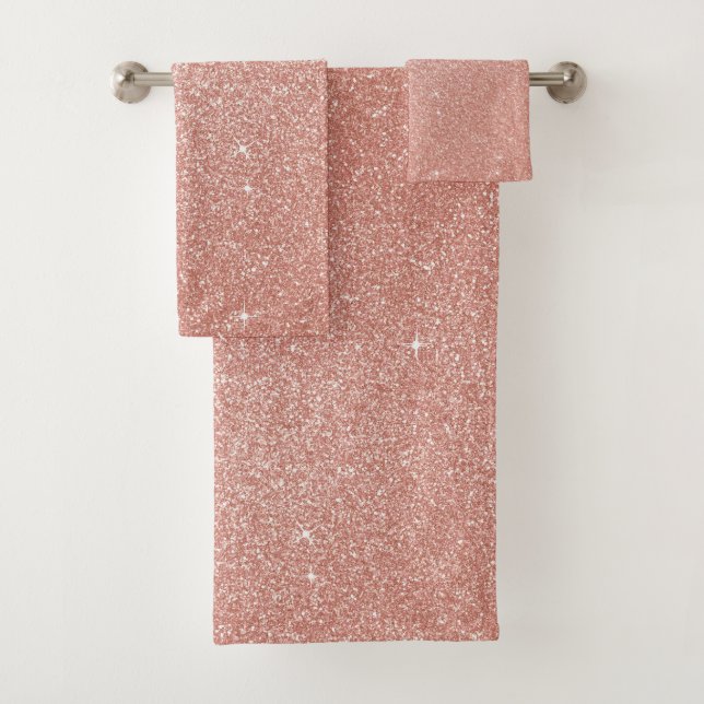 Rose Gold -Blush Pink Glitter and Sparkle Bath Towel Set (Insitu)