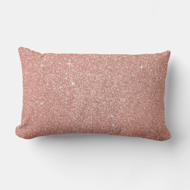 Rose Gold -Blush Pink Glitter and Sparkle Lumbar Cushion (Front)