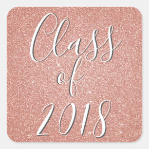 Rose Gold - Blush Pink Glitter Class of 2018 Square Sticker