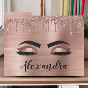 Rose Gold Blush Pink Glitter Eyelashes Monogram File Folder