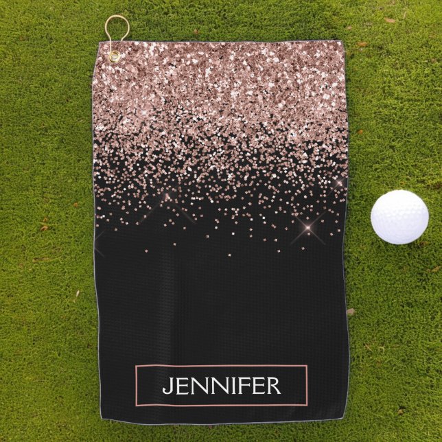 Rose Gold Blush Pink Glitter Girly Monogram Name Golf Towel (Creator Uploaded)