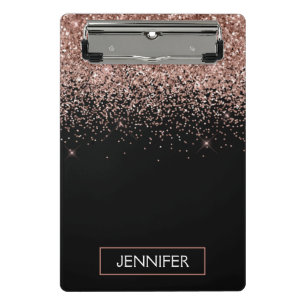 Rose Gold Blush Pink Glitter Girly Monogram Name Mini Clipboard