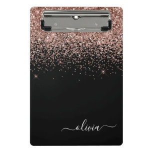 Rose Gold Blush Pink Glitter Girly Monogram Name Mini Clipboard