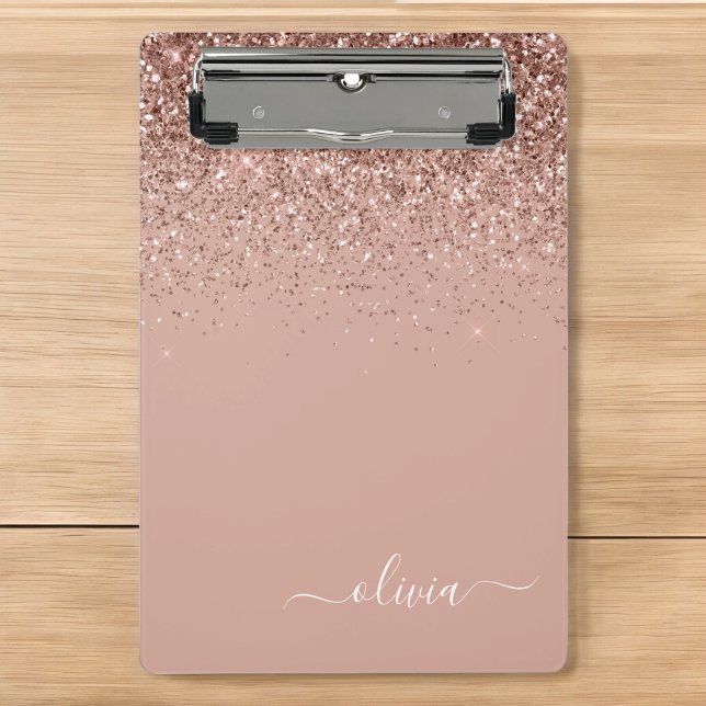 Rose Gold Blush Pink Glitter Girly Monogram Name Mini Clipboard (Creator Uploaded)