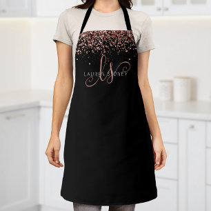Rose Gold Blush Pink Glitter Glam Monogram Name Apron