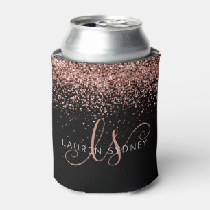Rose Gold Blush Pink Glitter Glam Monogram Name Ca Can Cooler