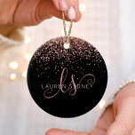 Rose Gold Blush Pink Glitter Glam Monogram Name Ceramic Tree Decoration<br><div class="desc">Glam Rose Gold Glitter Elegant Monogram Ornaments. Easily personalise this trendy chic ornaments design featuring elegant rose gold sparkling glitter on a black background. The design features your handwritten script monogram with pretty swirls and your name.</div>