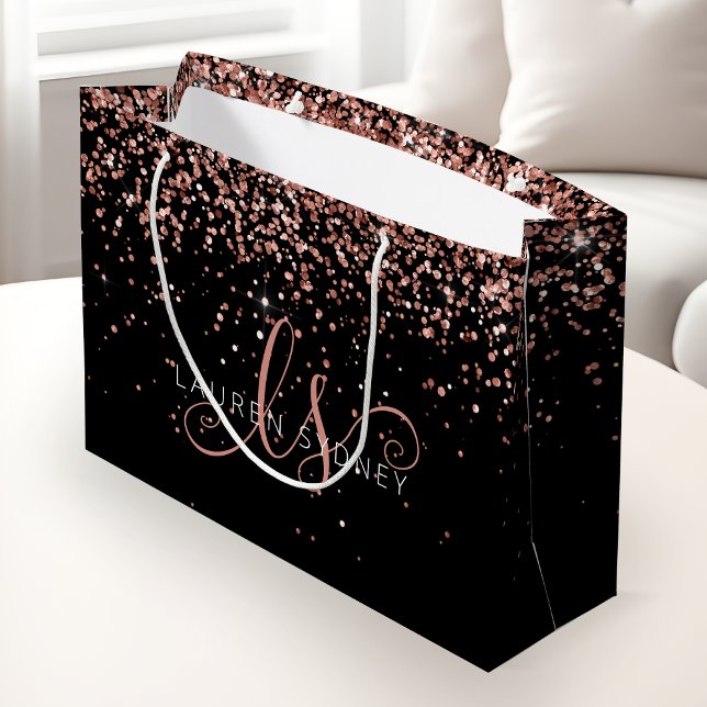 Rose Gold Blush Pink Glitter Glam Monogram Name Large Gift Bag (Creator Uploaded)