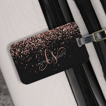 Rose Gold Blush Pink Glitter Glam Monogram Name Luggage Tag<br><div class="desc">Glam Rose Gold Glitter Elegant Monogram Luggage Tag. Easily personalise this trendy chic luggage tag design featuring elegant rose gold sparkling glitter on a black background. The design features your handwritten script monogram with pretty swirls and your name.</div>