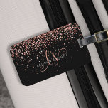 Rose Gold Blush Pink Glitter Glam Monogram Name Luggage Tag<br><div class="desc">Glam Rose Gold Glitter Elegant Monogram Luggage Tag. Easily personalise this trendy chic luggage tag design featuring elegant rose gold sparkling glitter on a black background. The design features your handwritten script monogram with pretty swirls and your name.</div>