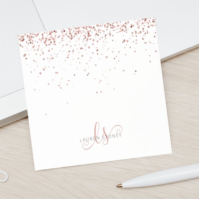 Rose Gold Blush Pink Glitter Glam Monogram Name Post-it Notes (Creator Uploaded)