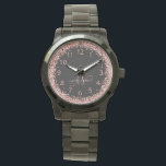 Rose Gold Blush Pink Glitter Glam Monogram Name Watch<br><div class="desc">Glam Rose Gold Glitter Elegant Monogram Watch. Easily personalise this trendy chic watch design featuring elegant rose gold sparkling glitter on a black background. The design features your handwritten script monogram with pretty swirls and your name.</div>