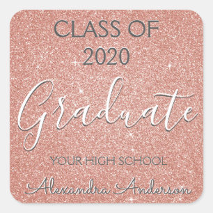 Rose Gold - Blush Pink Glitter Graduation Square Sticker