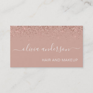 Rose Gold Blush Pink Glitter Hair Makeup Salon Business Card