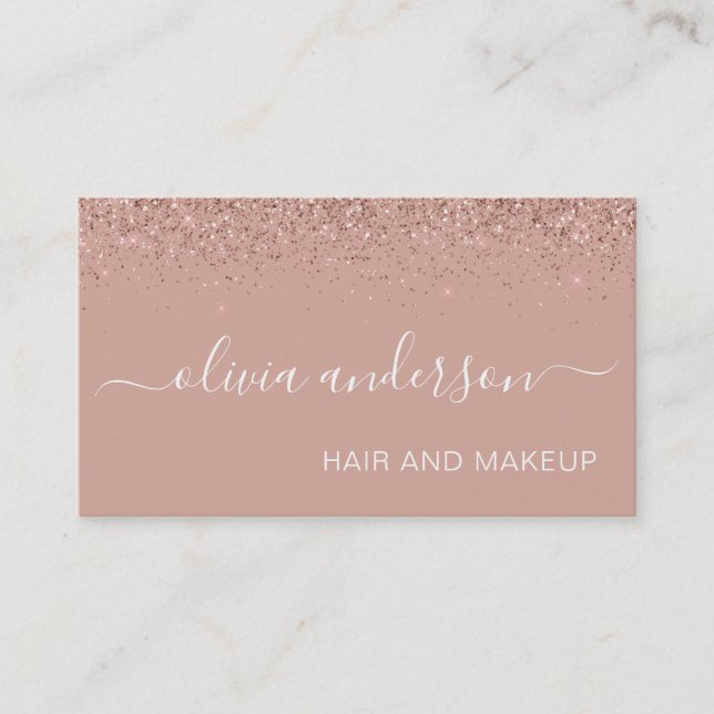 Rose Gold Blush Pink Glitter Hair Makeup Salon Business Card (Front)