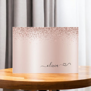 Rose Gold Blush Pink Glitter Heart Monogram Thank  You Card