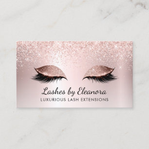 Rose Gold Blush Pink Glitter Lash Extensions Business Card