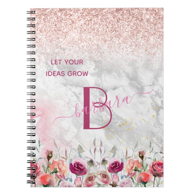 Rose Gold - Blush Pink Glitter Marble Monogram   Notebook (Front)
