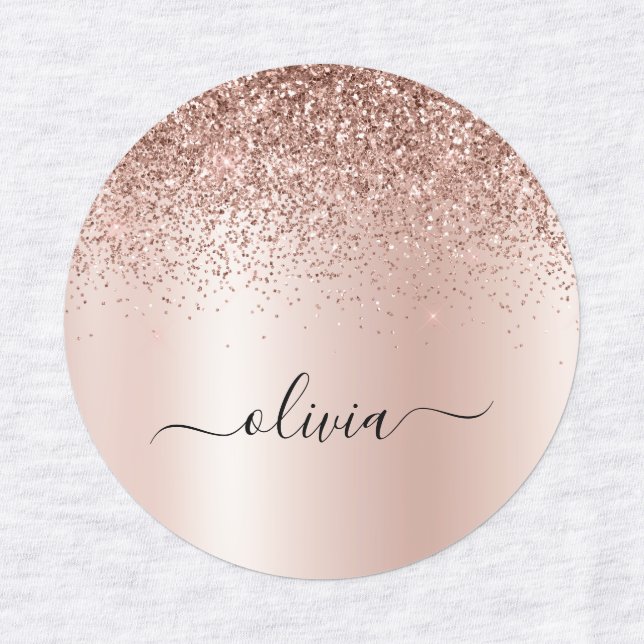 Rose Gold - Blush Pink Glitter Metal Monogram Name (Design 1)
