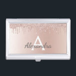 Rose Gold - Blush Pink Glitter Metal Monogram Name Business Card Holder<br><div class="desc">Rose Gold - Blush Pink Faux Foil Metallic Sparkle Glitter Brushed Metal Monogram Name Business Card Holder. This makes the perfect sweet 16 birthday,  wedding,  bridal shower,  anniversary,  baby shower or bachelorette party gift for someone that loves glam luxury and chic styles.</div>