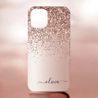 Rose Gold - Blush Pink Glitter Metal Monogram Name