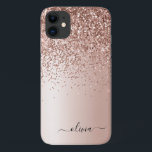 Rose Gold - Blush Pink Glitter Metal Monogram Name iPhone 11 Case<br><div class="desc">Rose Gold - Blush Pink Faux Foil Metallic Sparkle and Dripping Glitter Brushed Metal Monogram Name and Initial Phone. This makes the perfect sweet 16 birthday,  wedding,  bridal shower,  anniversary,  baby shower or bachelorette party gift for someone that loves glam luxury and chic styles.</div>